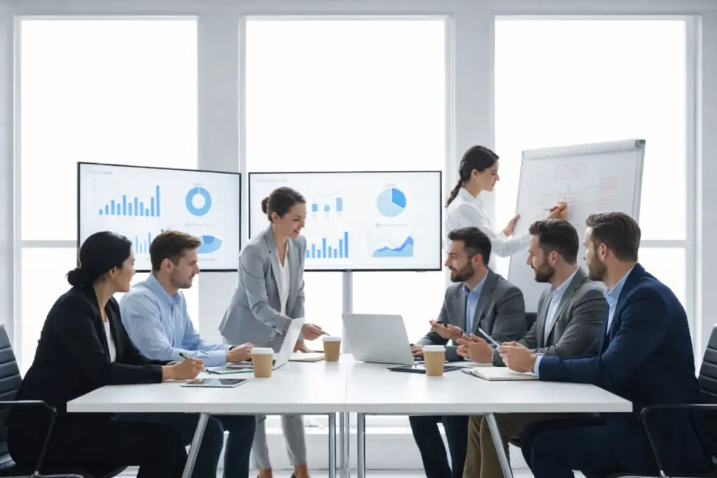 A Photograph Captures Six Professionals In A Moder 1024x683